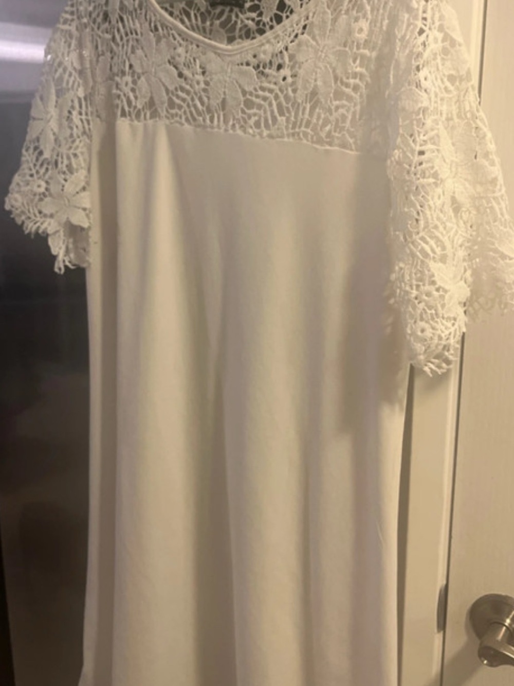Lace Yoke Midi Dress in White